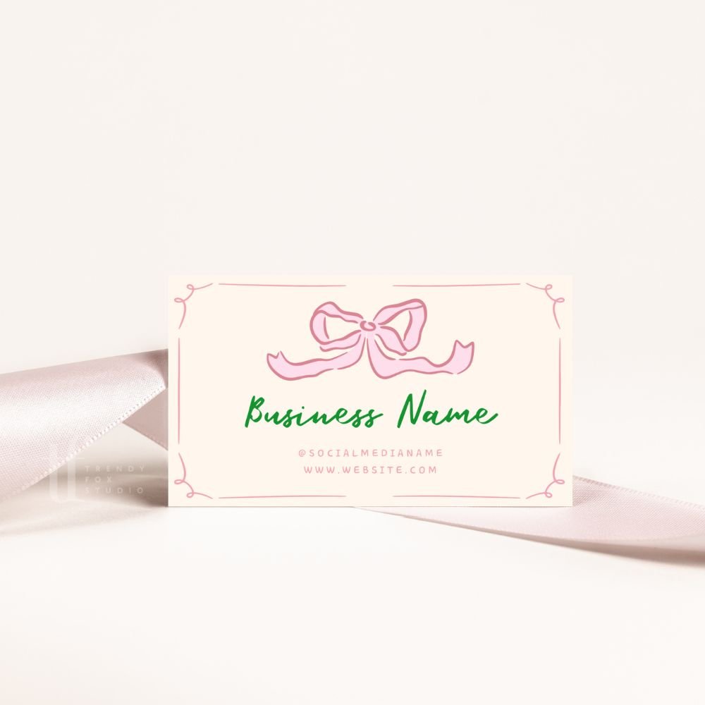 Girly Coquette Bows Refer A Friend Discount Card Canva Template | Daphne - Trendy Fox Studio