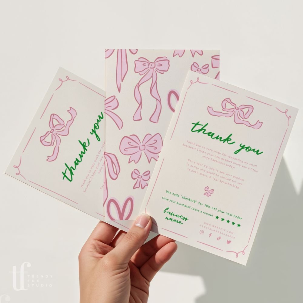 Girly Coquette Business Thank You Card Canva Template | Daphne - Trendy Fox Studio