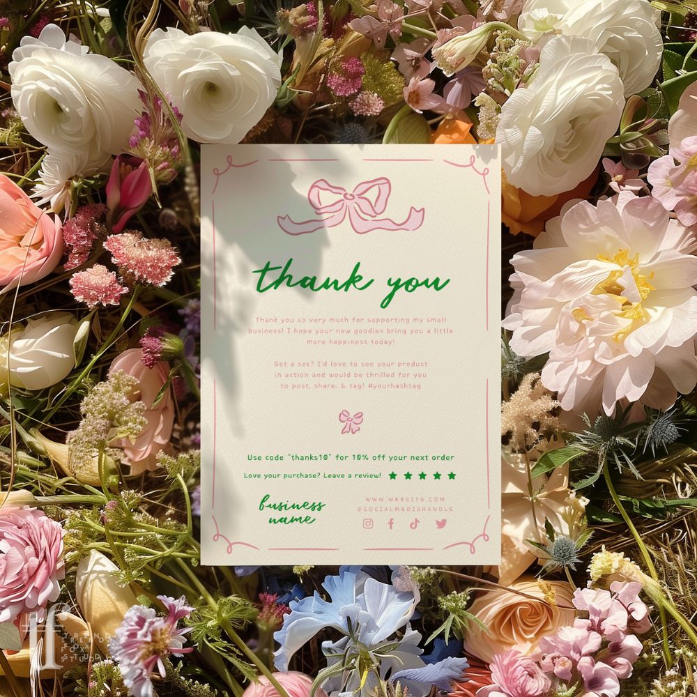 Girly Coquette Business Thank You Card Canva Template | Daphne - Trendy Fox Studio