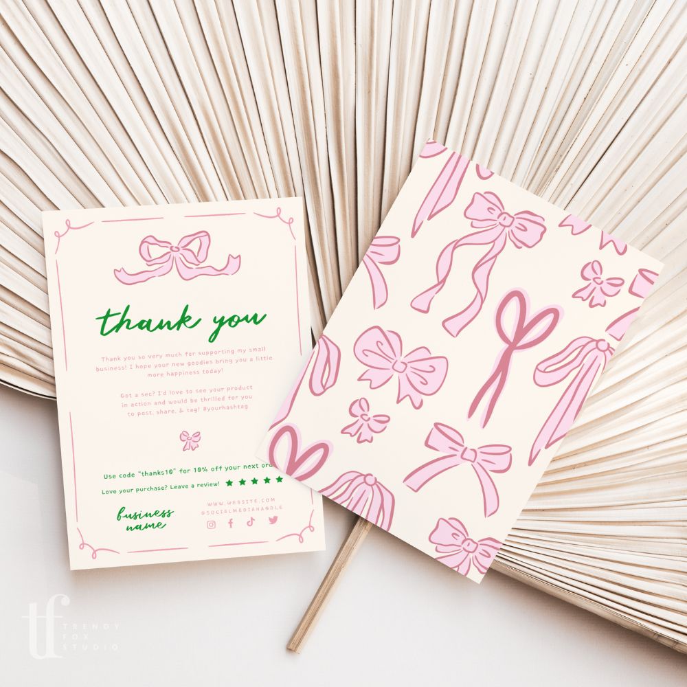 Girly Coquette Business Thank You Card Canva Template | Daphne - Trendy Fox Studio