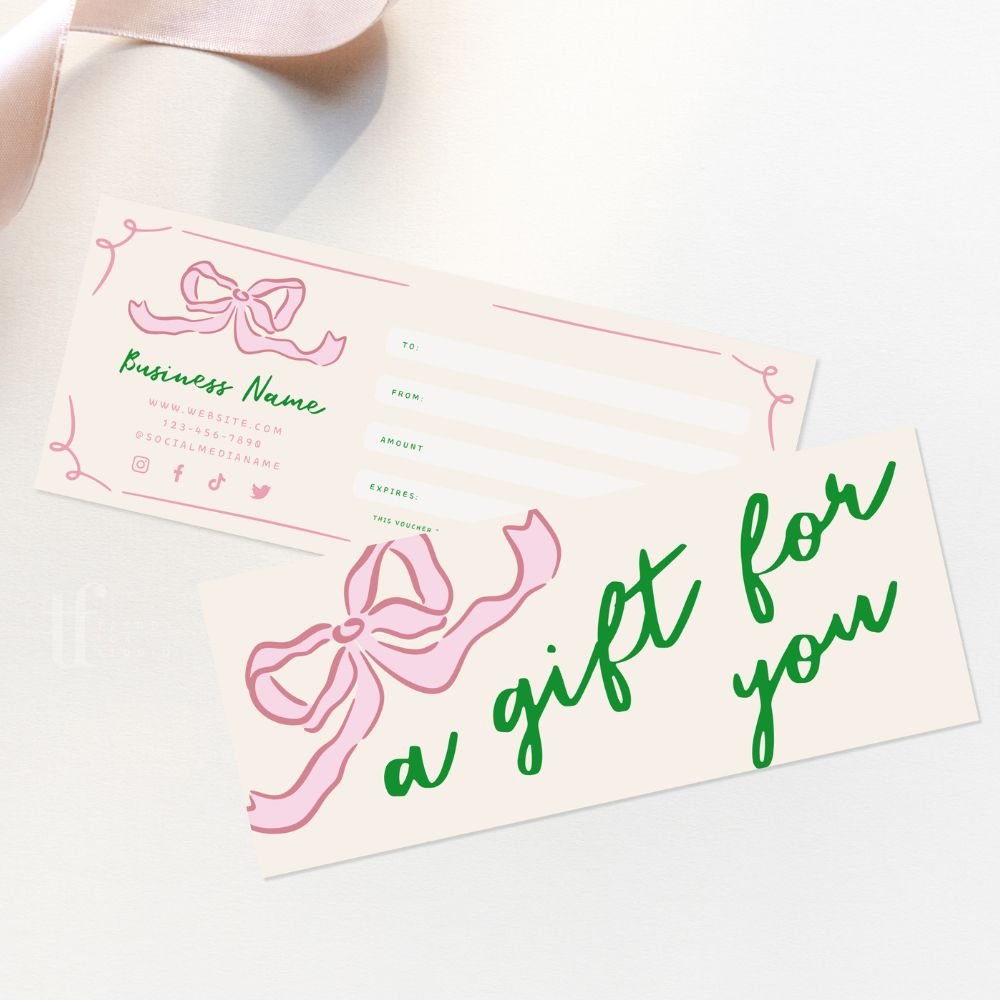 Girly Coquette Bows Gift Certificate Canva Template | Daphne - Trendy Fox Studio