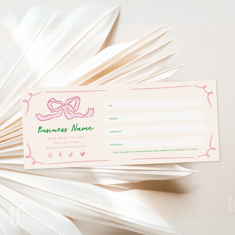 Girly Coquette Bows Gift Certificate Canva Template | Daphne - Trendy Fox Studio