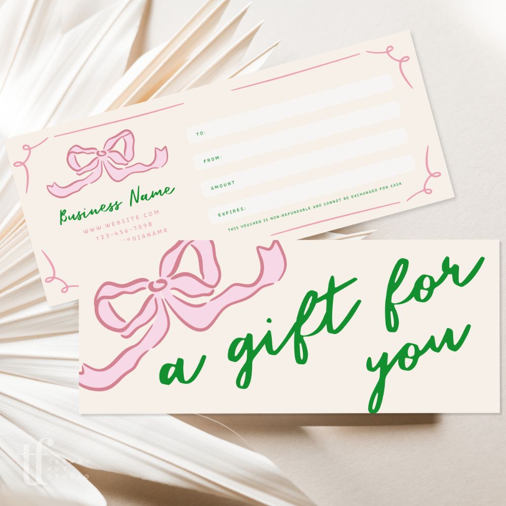 Girly Coquette Bows Gift Certificate Canva Template | Daphne - Trendy Fox Studio