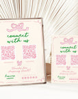 Connect With Us QR Code Social Media Sign Canva Template | Girly Coquette Bows | Daphne - Trendy Fox Studio