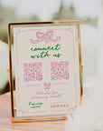 Connect With Us QR Code Social Media Sign Canva Template | Girly Coquette Bows | Daphne - Trendy Fox Studio