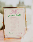 Price List Menu Canva Template | Girly Coquette | Daphne - Trendy Fox Studio