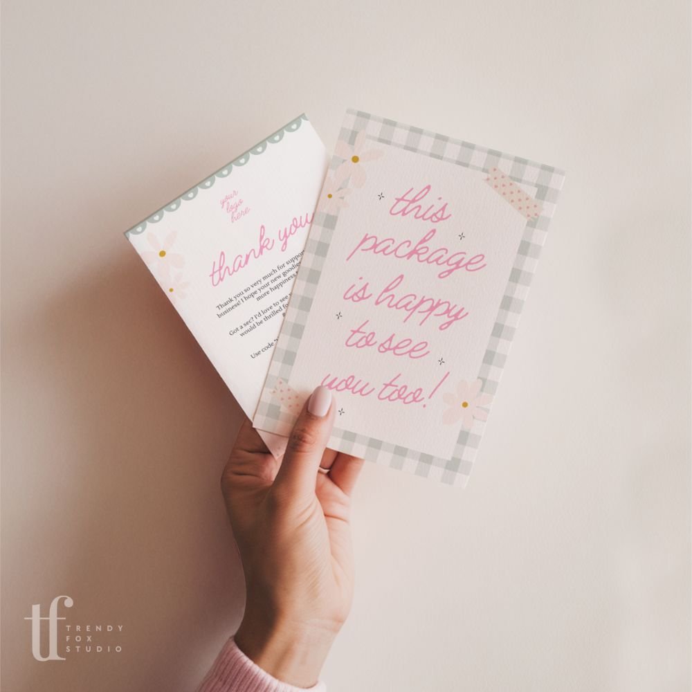 Business Thank You Card Canva Template | Pastel Preppy Gingham | Carla - Trendy Fox Studio