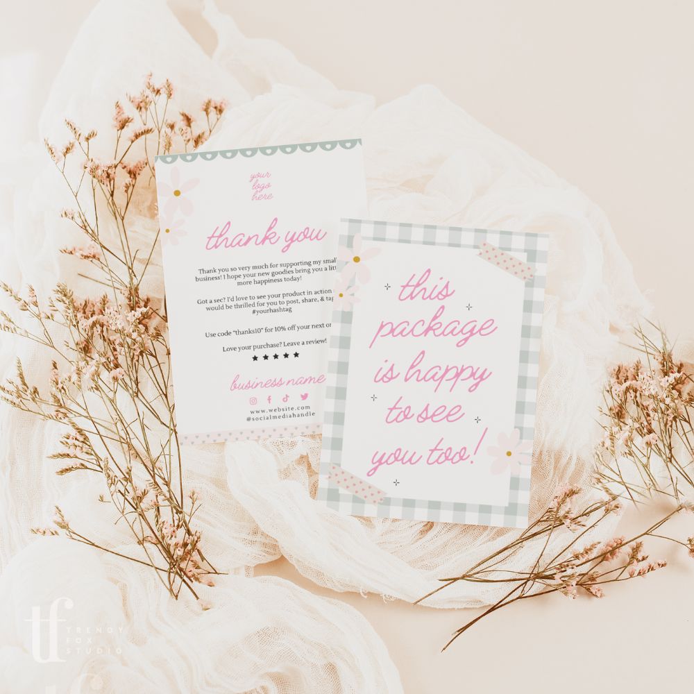 Business Thank You Card Canva Template | Pastel Preppy Gingham | Carla - Trendy Fox Studio