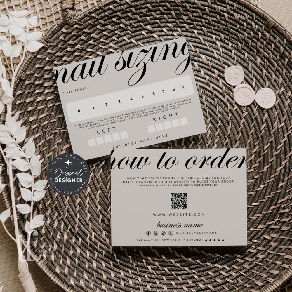 False or Artificial Nails Sizing Kit Backing Card Canva Template | Wynn - Trendy Fox Studio