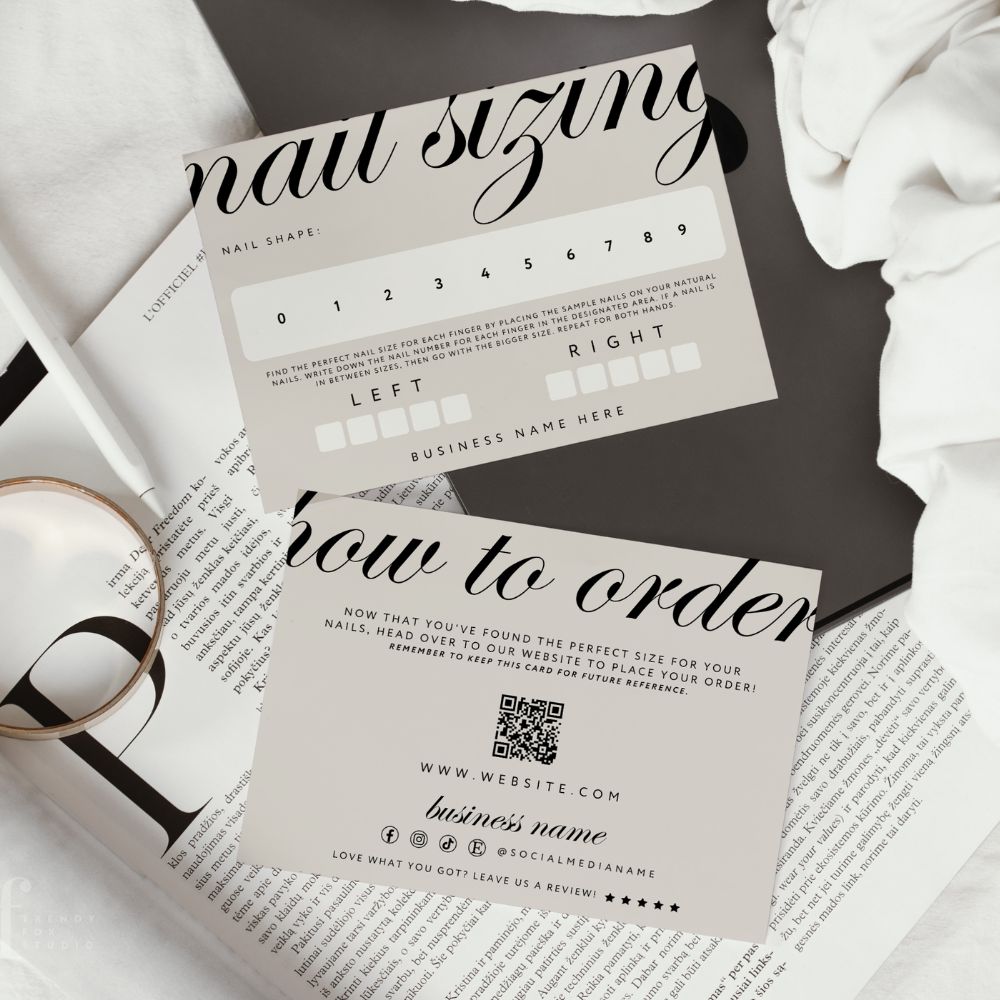 False or Artificial Nails Sizing Kit Backing Card Canva Template | Wynn - Trendy Fox Studio