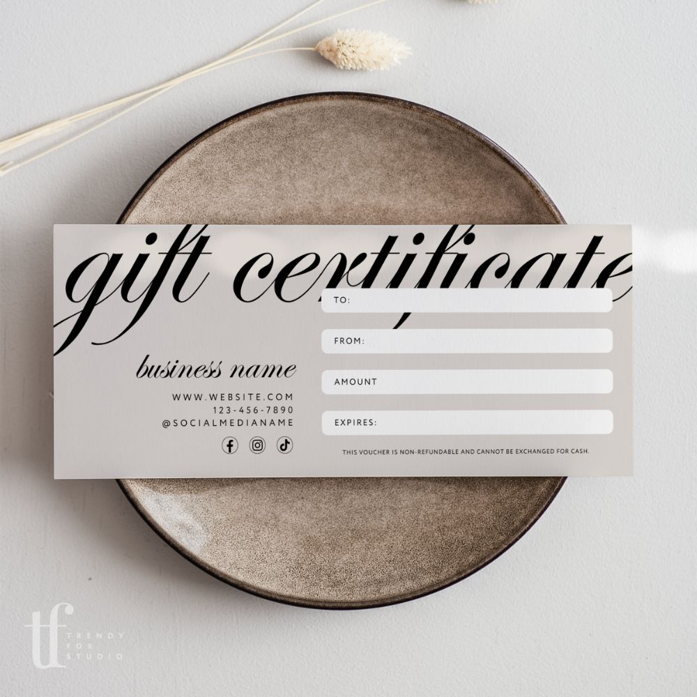 Gift Certificate Canva Template | Modern Aesthetic | Wynn - Trendy Fox Studio