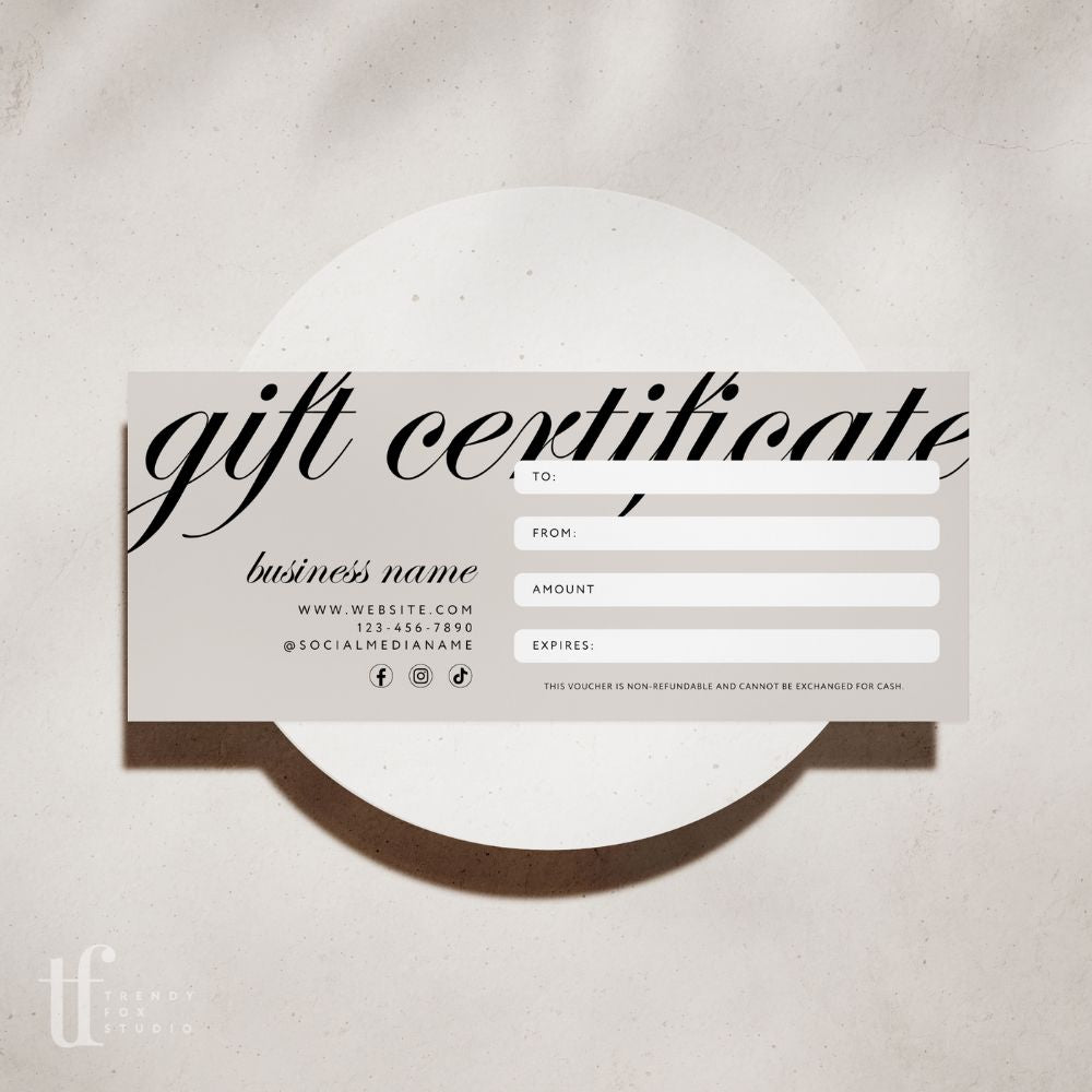 Gift Certificate Canva Template | Modern Aesthetic | Wynn - Trendy Fox Studio