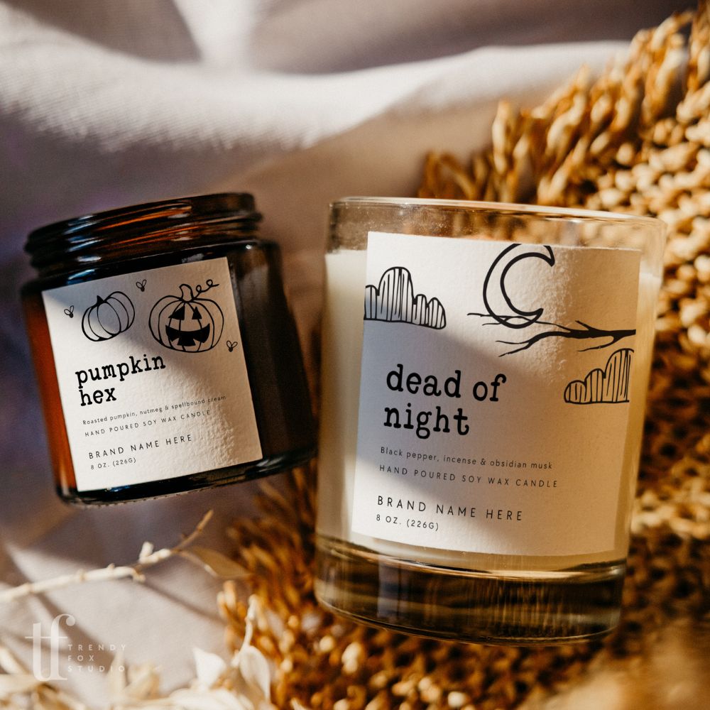 Halloween Candle Label Canva Template | Spooky Ghosts & Pumpkins - Trendy Fox Studio