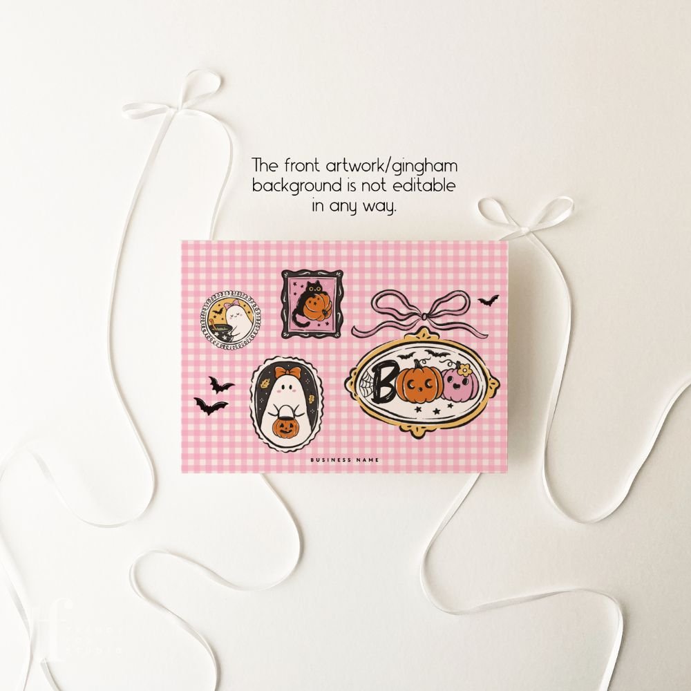 Halloween Business Thank You Card Canva Template | Preppy Cozy Pink Gingham - Trendy Fox Studio