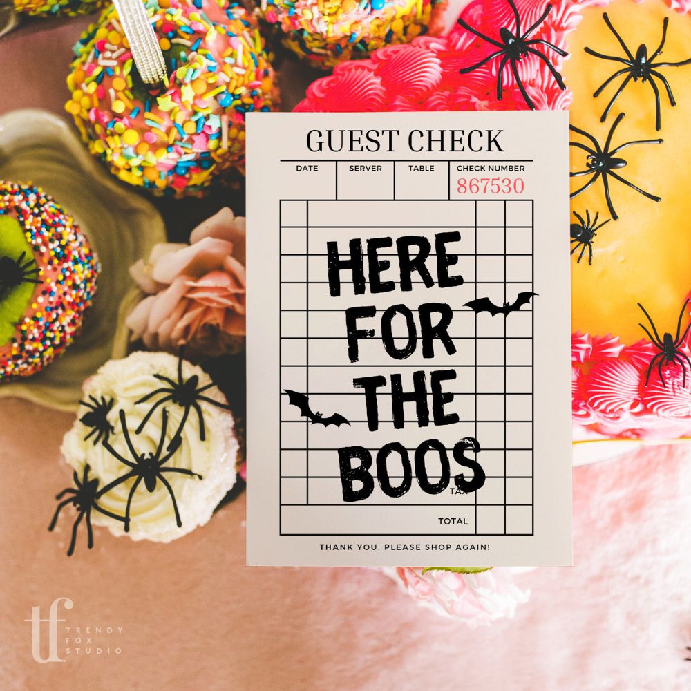 Trendy Guest Check Halloween Business Thank You Card Canva Template | Here For The Boos