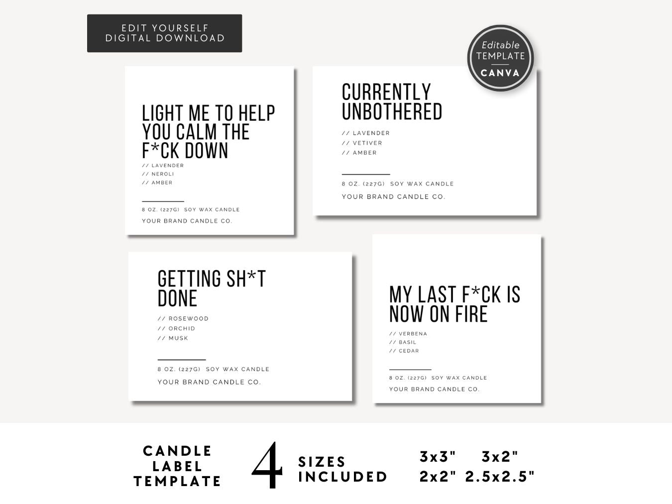 Funny Candle Label Canva Template | Sassy Minimal Candle Printable Candle Sticker