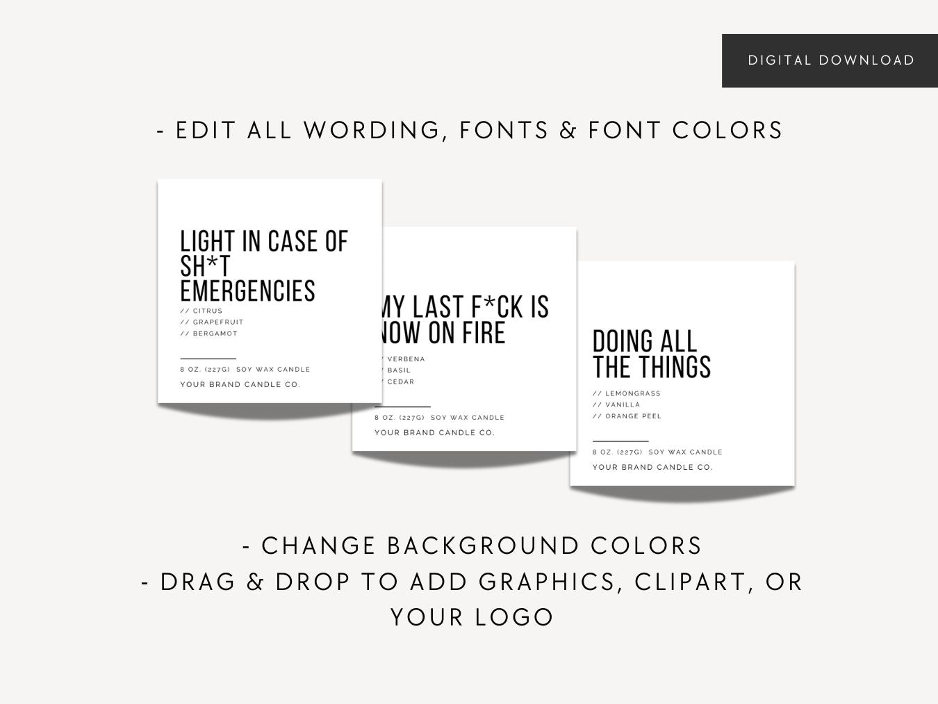 Funny Candle Label Canva Template | Sassy Minimal Candle Printable Candle Sticker - Trendy Fox Studio