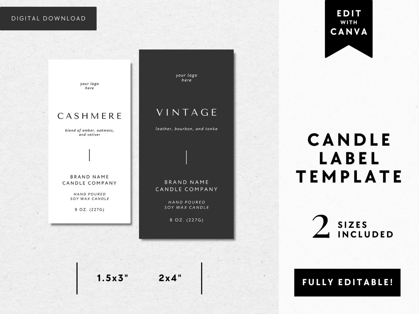 Vertical Thin Modern Minimal Candle Label Canva Template | Tina