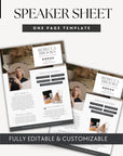 One Sheet Speaker Canva Template | Corporate Speaker Press Kit One Pager | Keynote Speaker, Author, Podcast Guest, Influencer Media Kit Template - Trendy Fox Studio