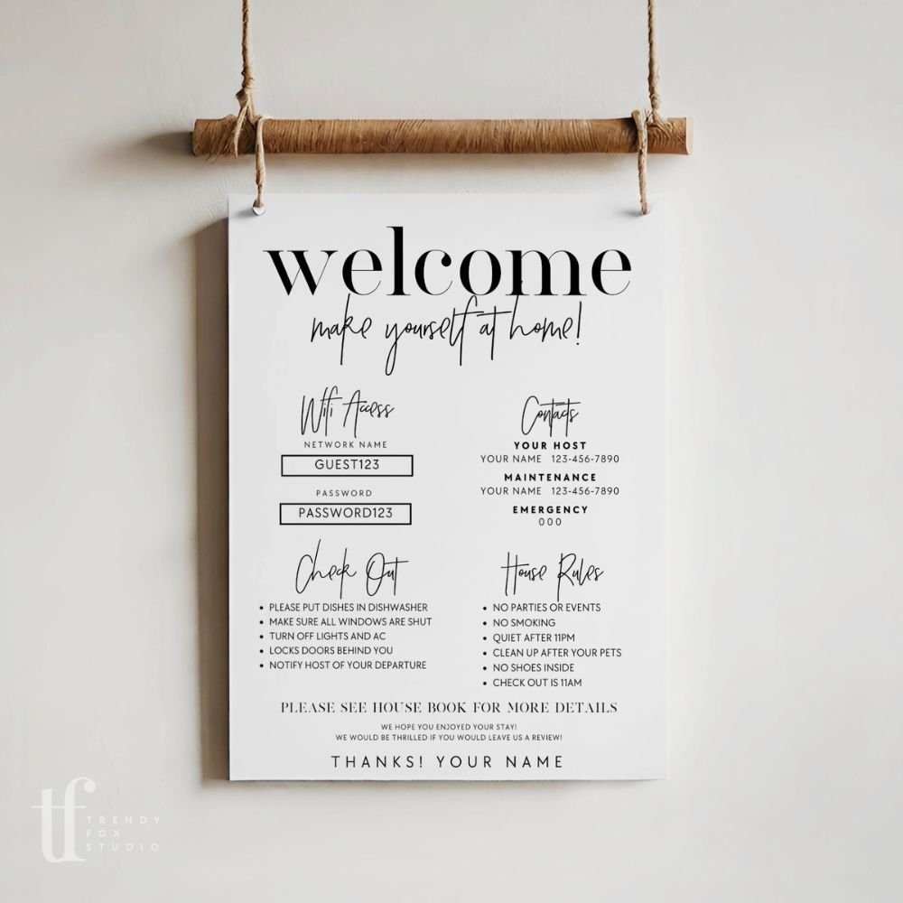 Airbnb Welcome Sign Template, 1 Page Editable Short Term Rental Poster – Trendy Fox Studio airbnb-welcome-sign-template-1-page-editable-short-term-rental-poster-trendy-fox-studio