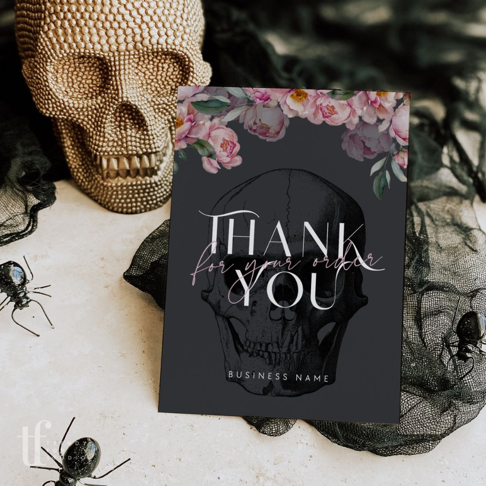 Black Gothic Halloween Business Thank You Card Canva Template | Coquette Goth - Trendy Fox Studio