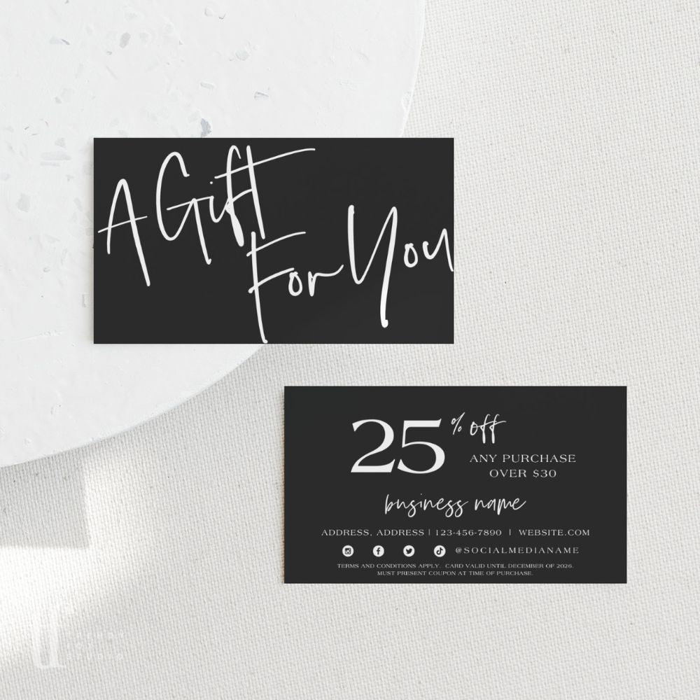 Black Modern Coupon Card, Discount Card Canva Template | Ashe - Trendy Fox Studio