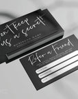 Black Modern Refer A Friend Discount Card Canva Template | Ashe - Trendy Fox Studio