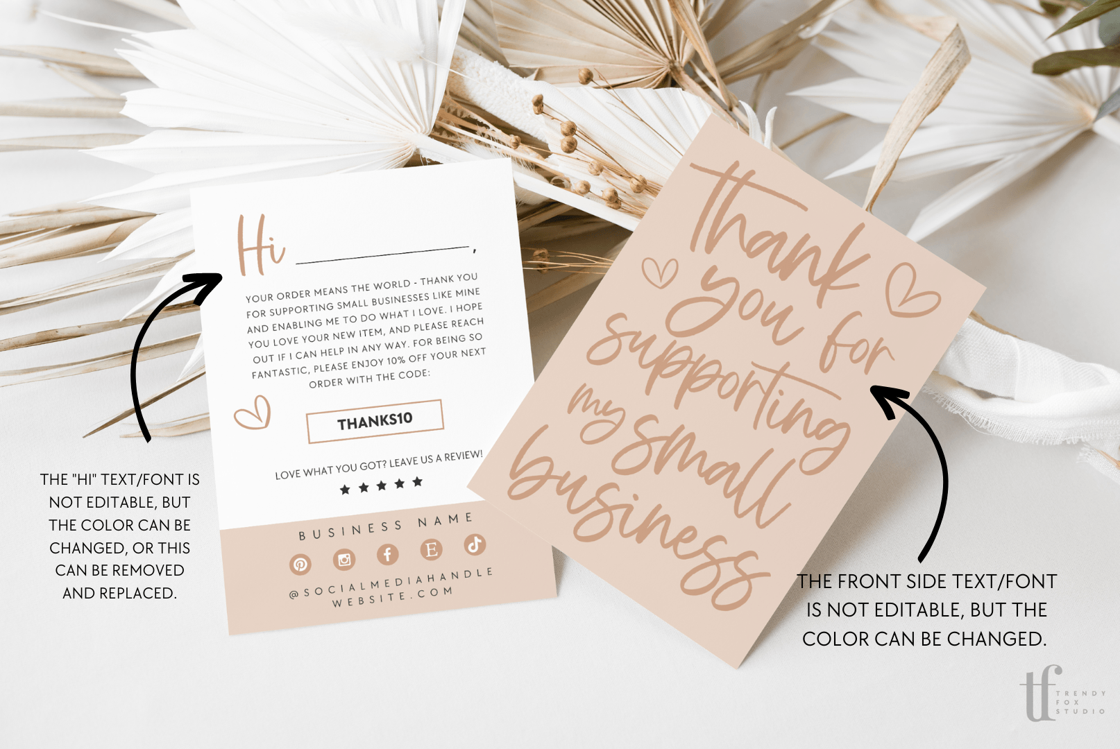 Boho Business Thank You Card Canva Template | Billie - Trendy Fox Studio