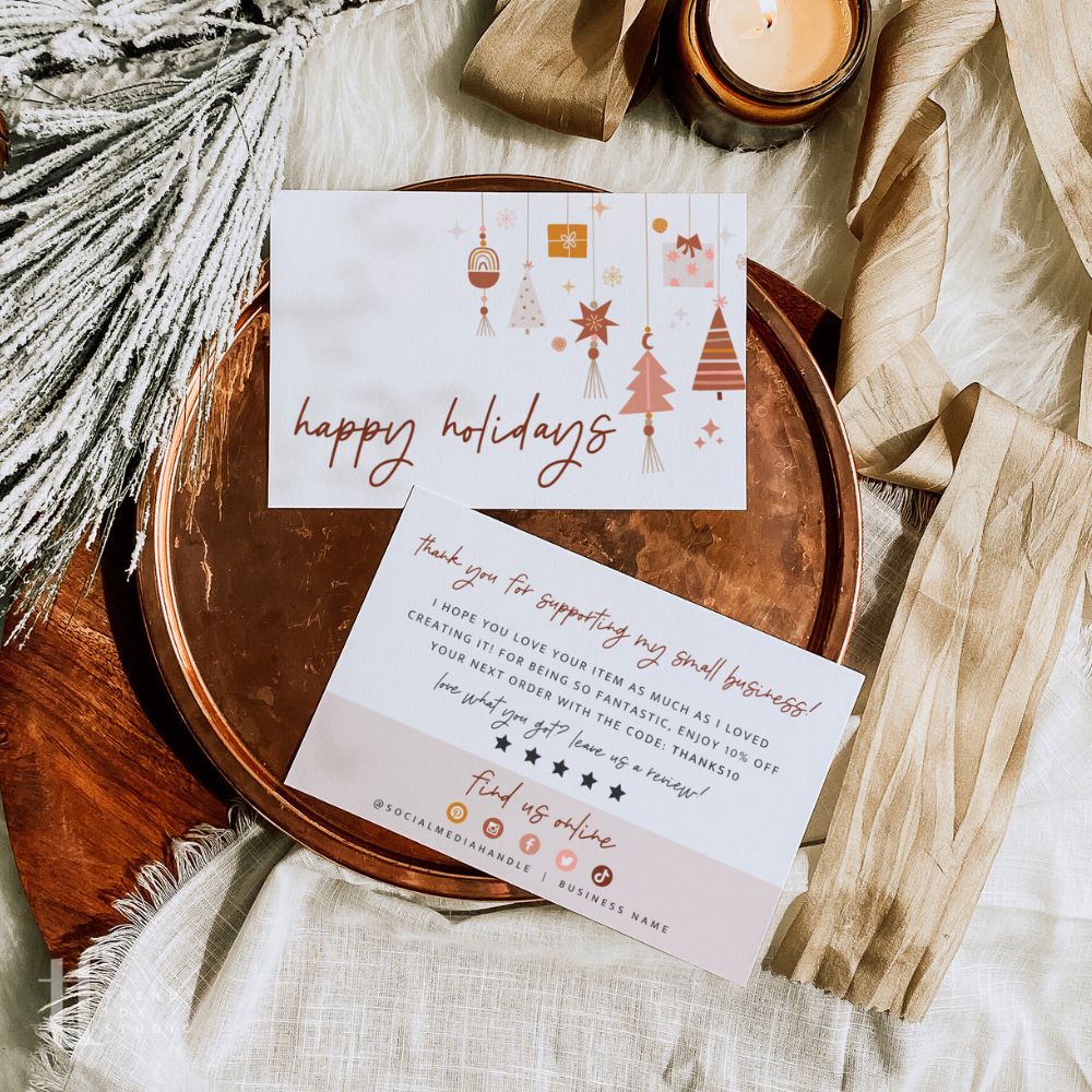 Boho Christmas Business Thank You Card Canva Template | Pastel Pink ...
