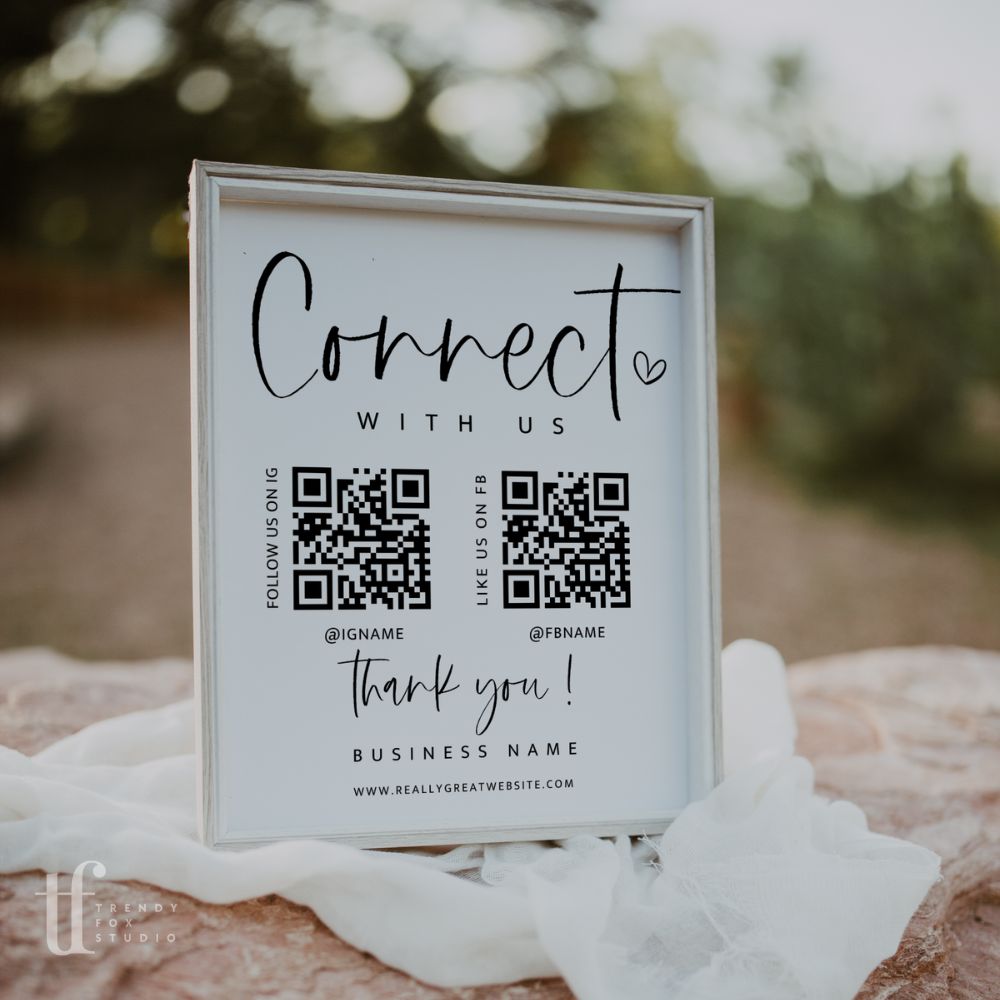 Boho Connect With Us QR Code Social Media Sign Canva Template | Gwen - Trendy Fox Studio