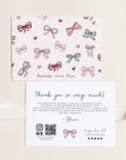 Coquette Pink Ribbons & Bows Business Thank You Card with QR Code Canva Template - Trendy Fox Studio