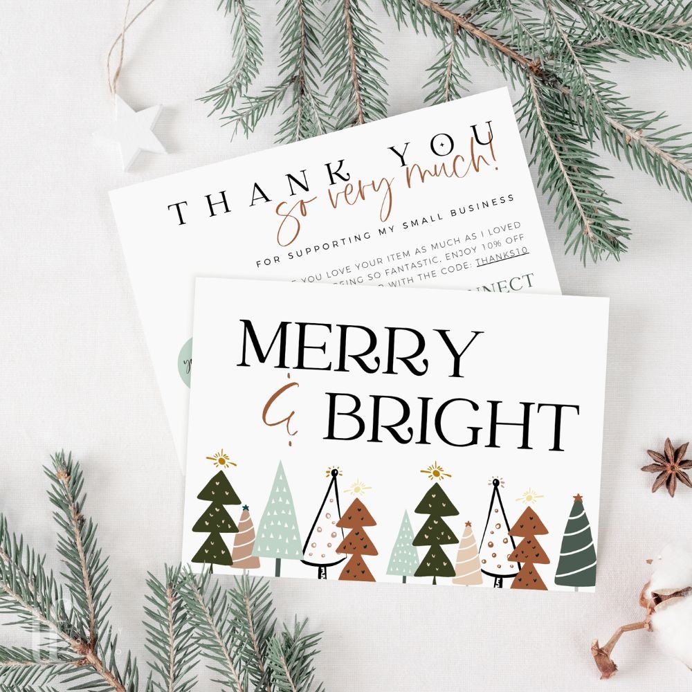 Cute Boho Christmas Business Thank You Card Canva Template - Trendy Fox Studio for Free Printable Thank You Cards Christmas