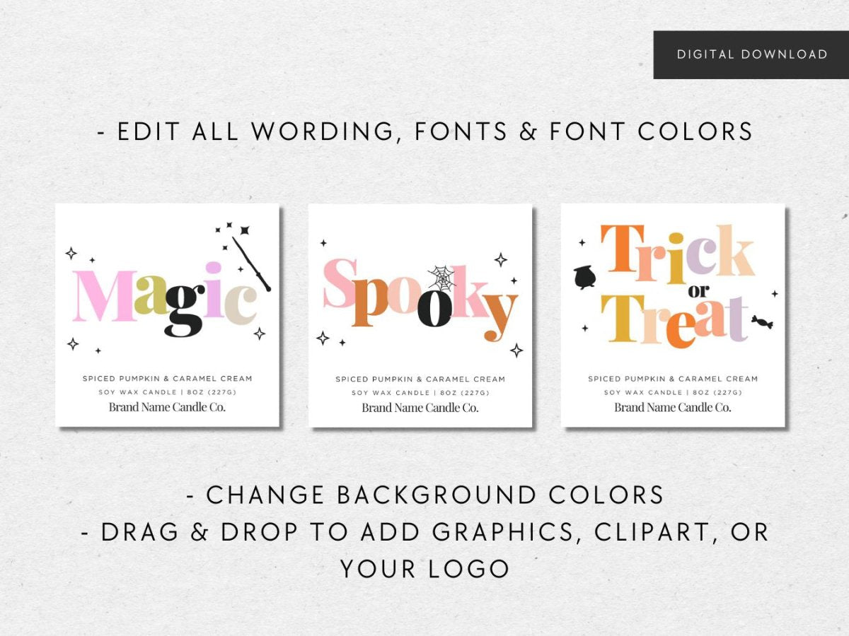 Cute Halloween Candle Label Canva Template | Rainbow Pastel - Trendy Fox Studio