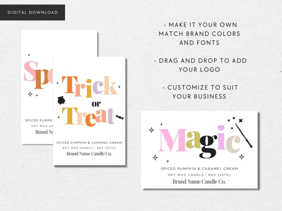 Cute Halloween Candle Label Canva Template | Rainbow Pastel - Trendy Fox Studio