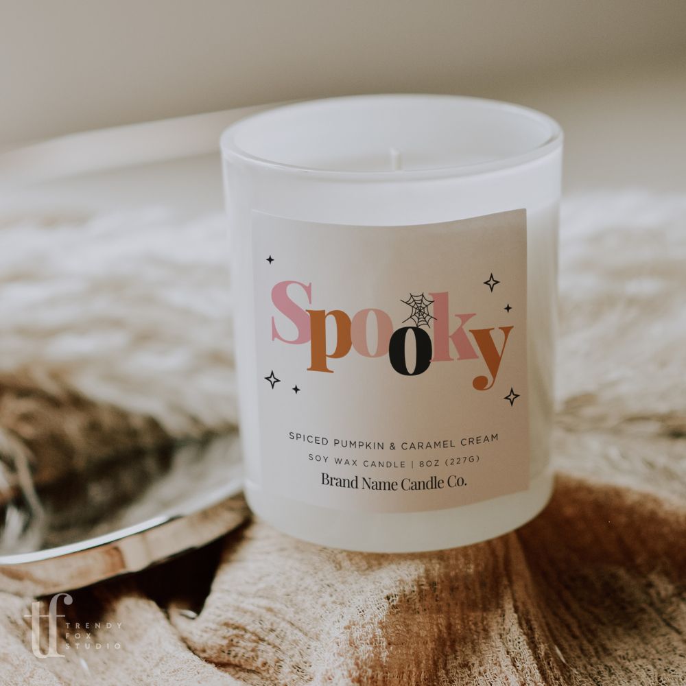 Cute Halloween Candle Label Canva Template | Rainbow Pastel - Trendy Fox Studio