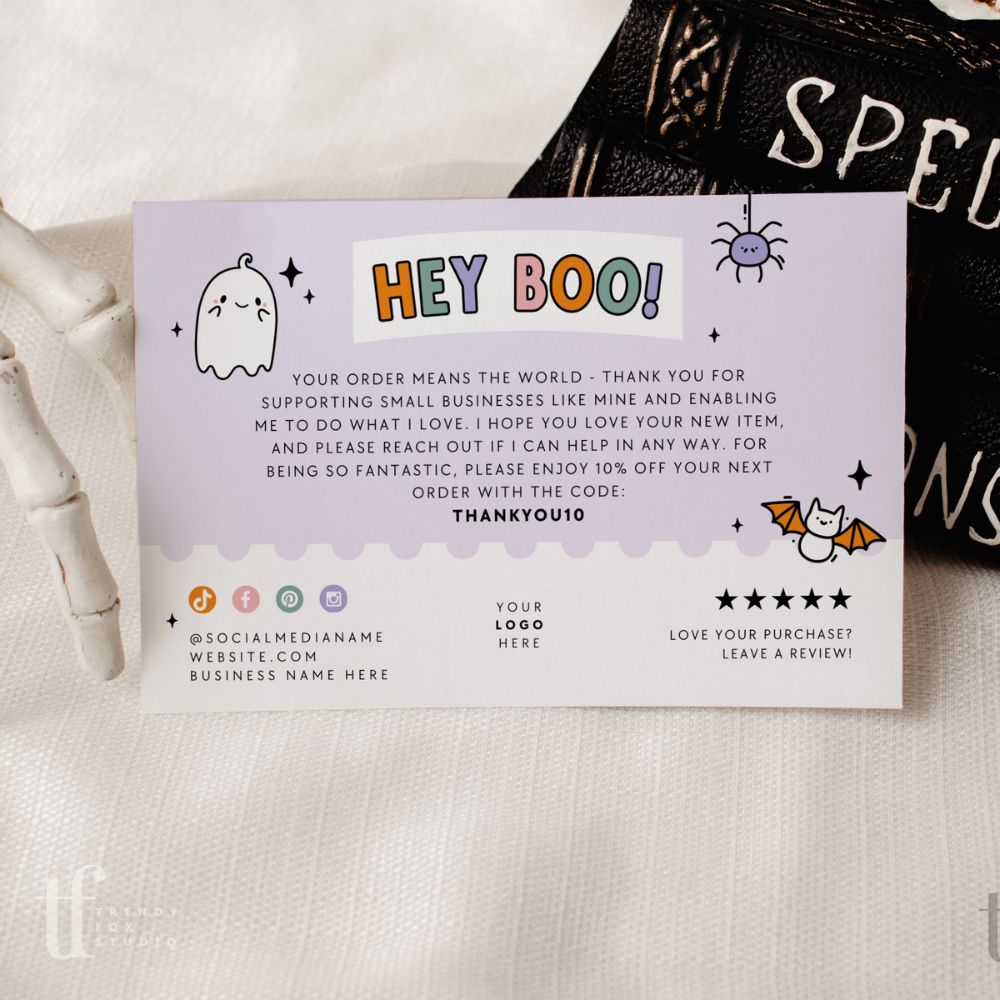 Cute Pastel Halloween Business Thank You Card Editable Canva Template - Trendy Fox Studio