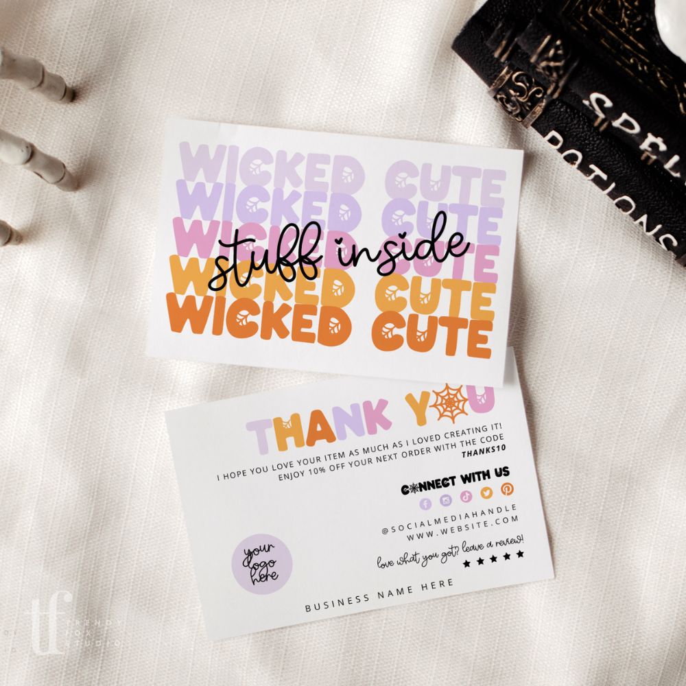 Cute Rainbow Halloween Business Thank You Card Editable Canva Template - Trendy Fox Studio