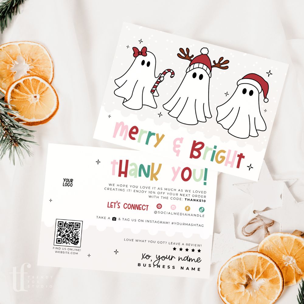 Ghost Christmas Business Thank You Card Canva Template | Boho Rainbow ...