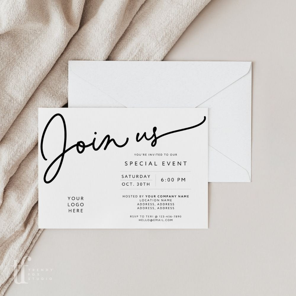Horizontal Modern Minimalist Business Invitation Canva Template | Dawn - Trendy Fox Studio