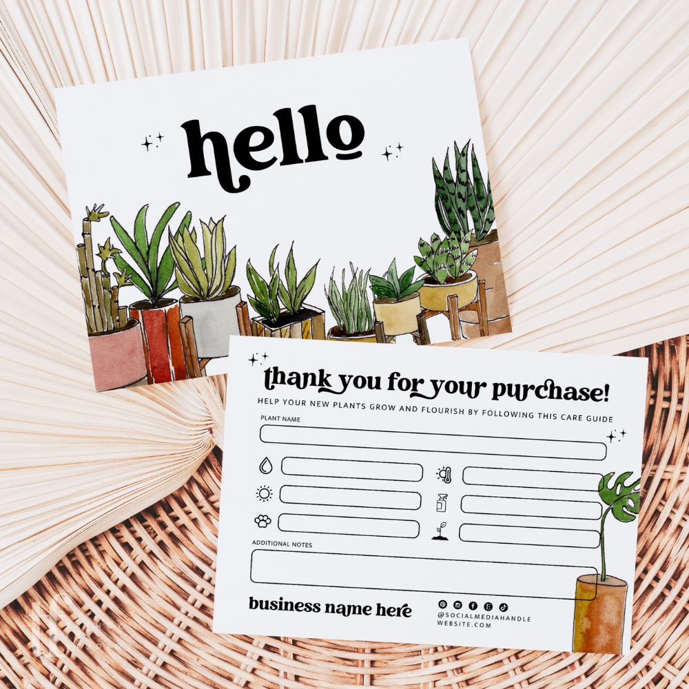 Indoor Plant Care Guide Business Thank You Card Canva Template | Dani - Trendy Fox Studio for Free Printable Plant Care Sheet