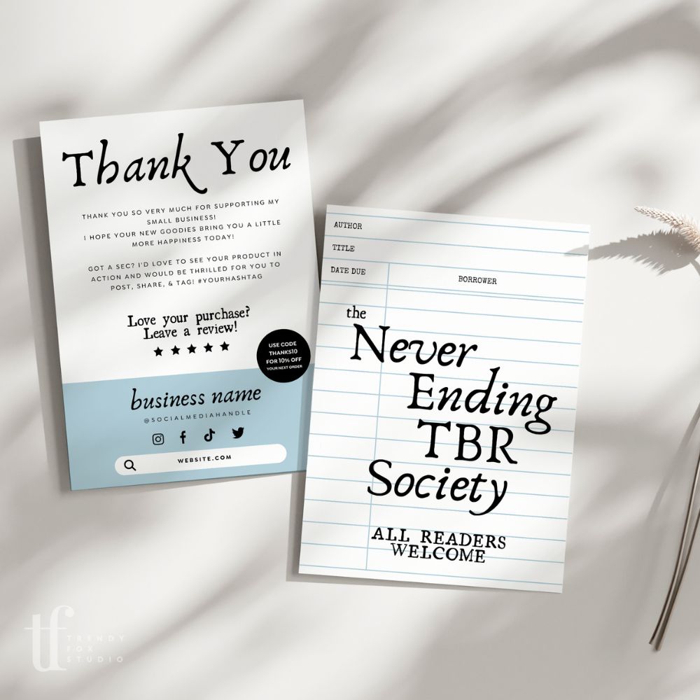 Library Card Business Thank You Card Canva Template | Bookish Vibes - Trendy Fox Studio