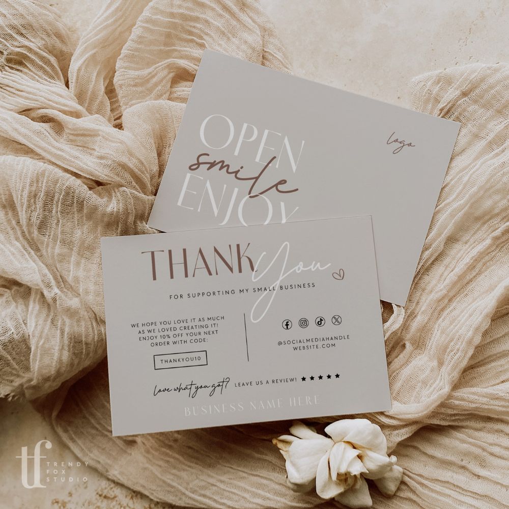 Luxe Boho Business Thank You Card Canva Template | Nora – Trendy Fox Studio