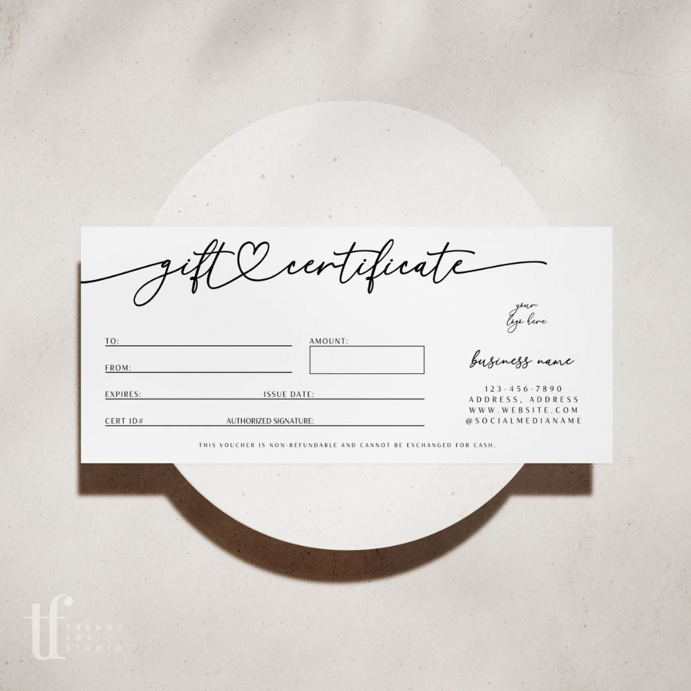 Luxe Gift Certificate Canva Template | Cinna - Trendy Fox Studio