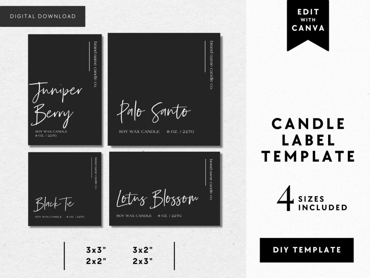Minimalist Black Candle Label Canva Template | Ashe - Trendy Fox Studio