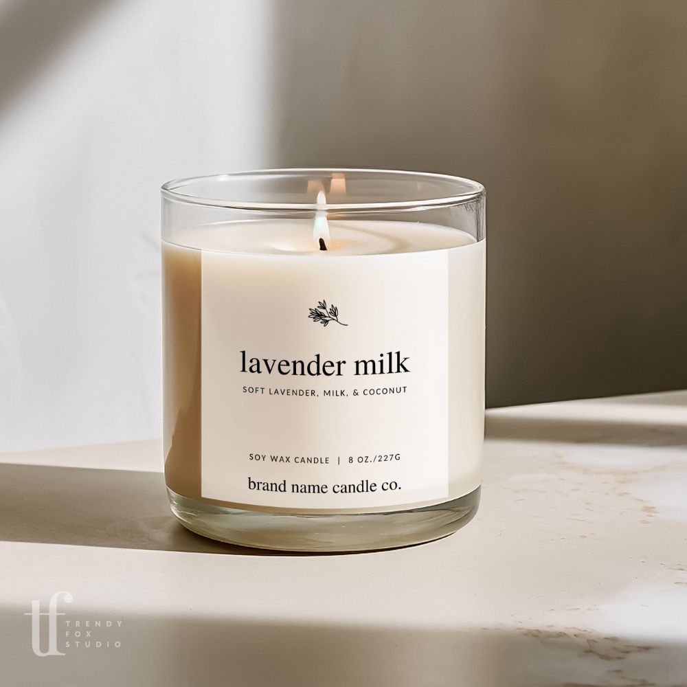 Minimalist Botanical Candle Label Canva Template - Trendy Fox Studio