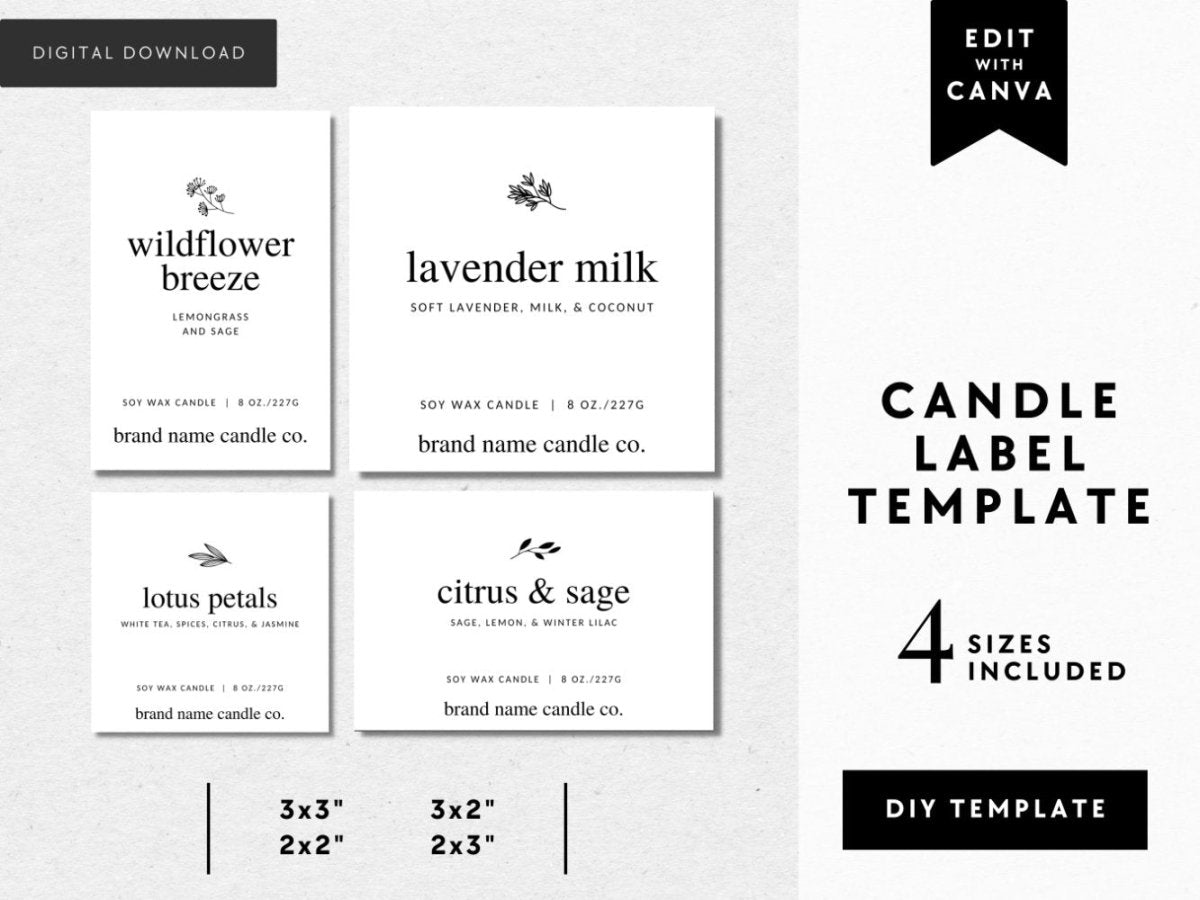 Minimalist Botanical Candle Label Canva Template - Trendy Fox Studio for Free Printable Candle Label Templates