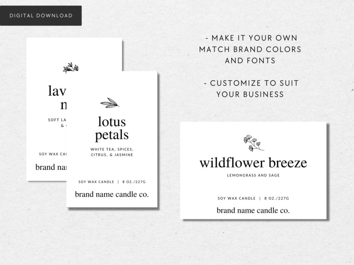 Minimalist Botanical Candle Label Canva Template - Trendy Fox Studio