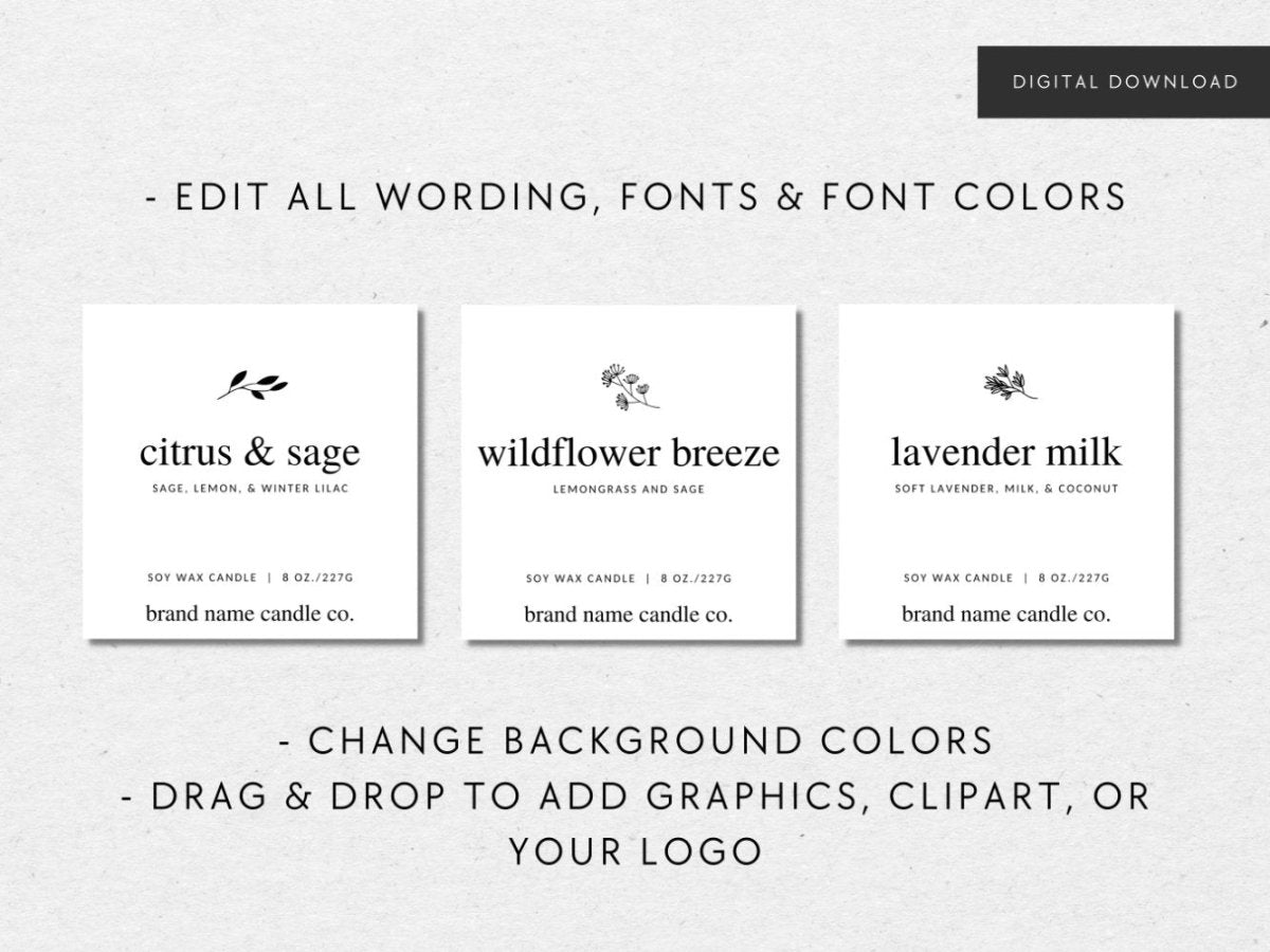 Minimalist Botanical Candle Label Canva Template - Trendy Fox Studio