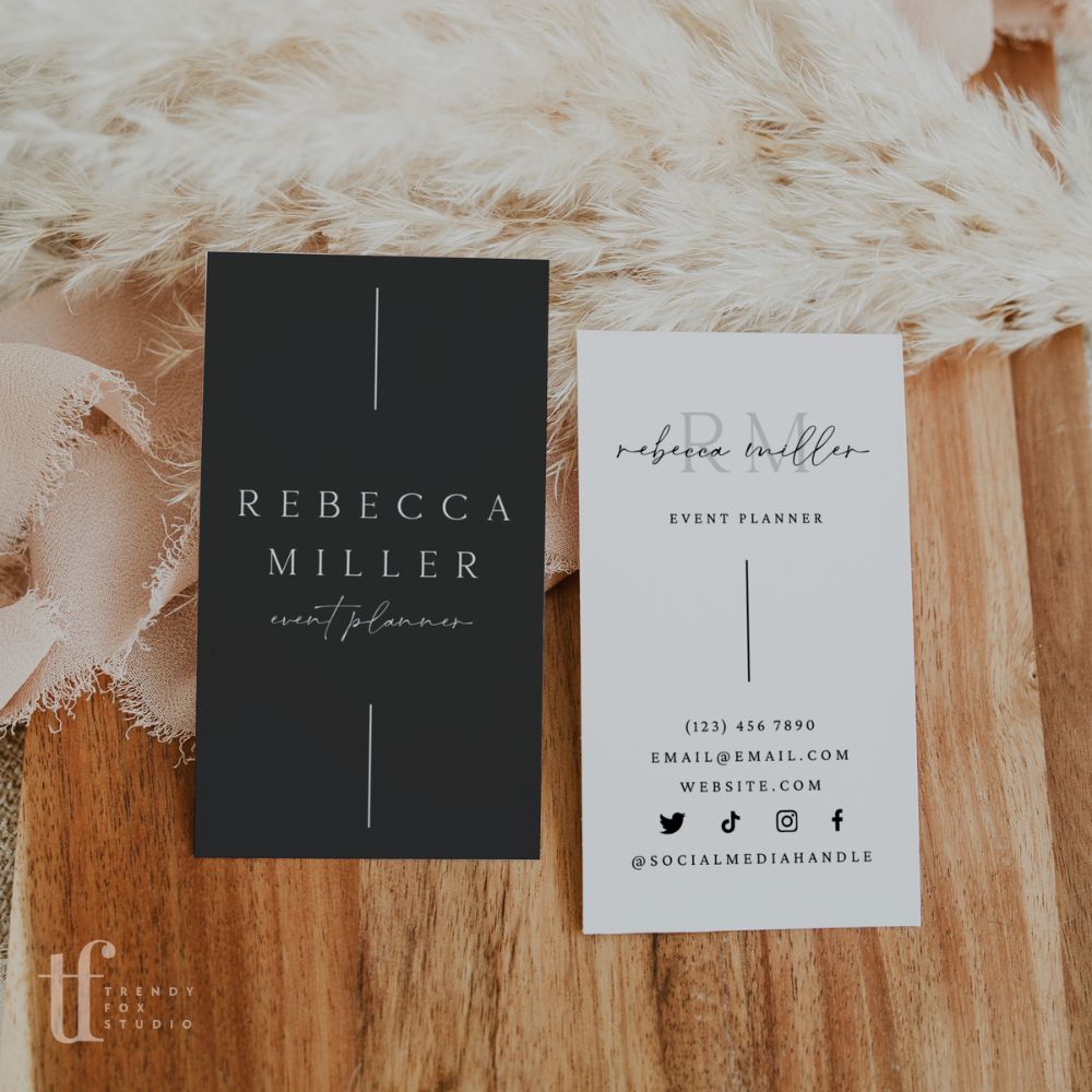 Modern Black Simple Business Card Canva Template | Mina - Trendy Fox Studio