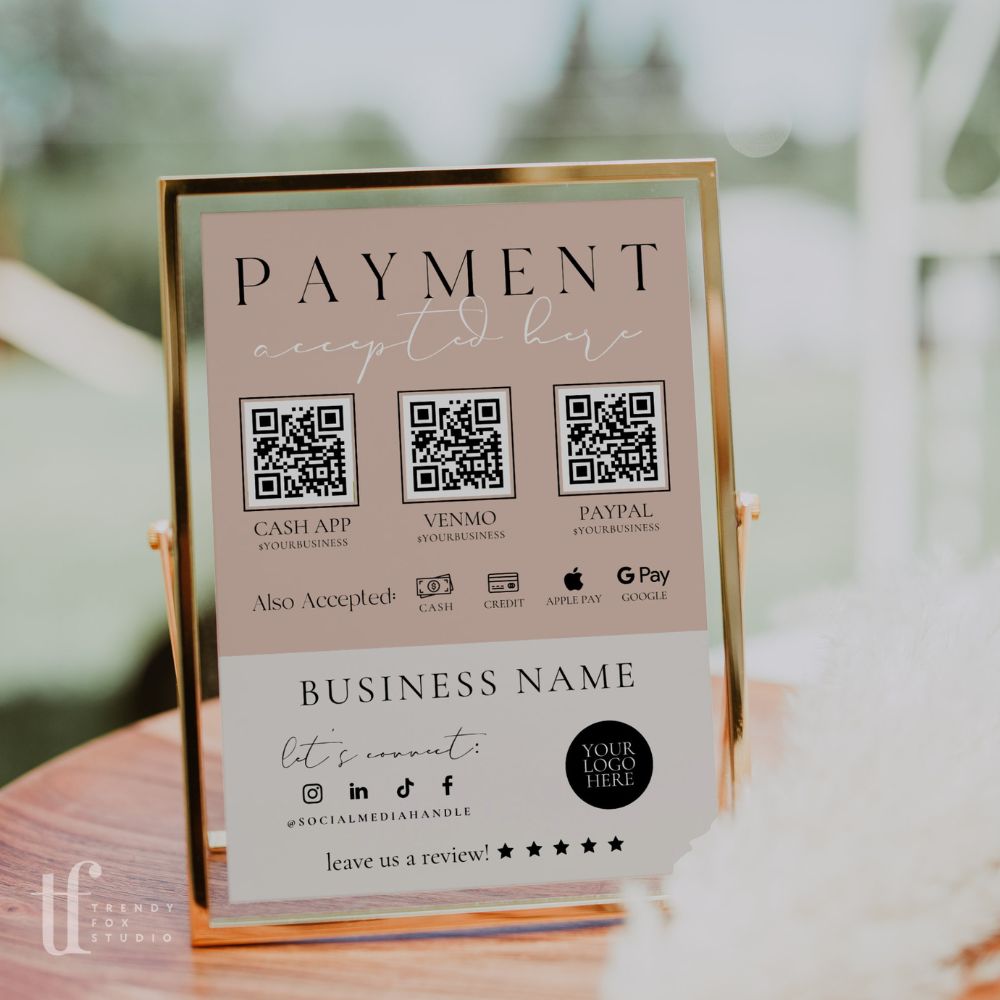 Modern Elegant Scan to Pay Sign, Accepted Payments Sign Canva Template | Andi - Trendy Fox Studio